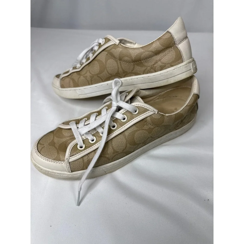 Coach Percy 12CM PVC Nappa Sneakers Light Khaki Chalk Q8150 Womens 10 M